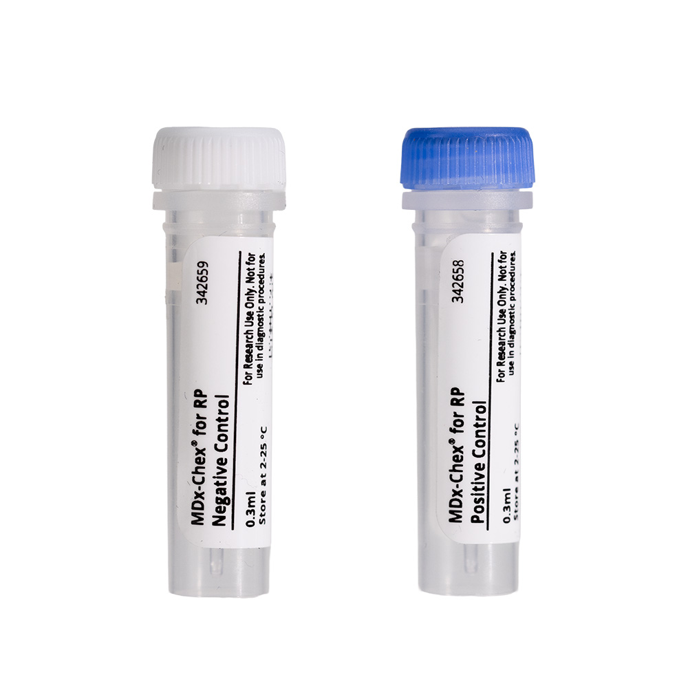 Two vials of Streck's MDx-Chex product.